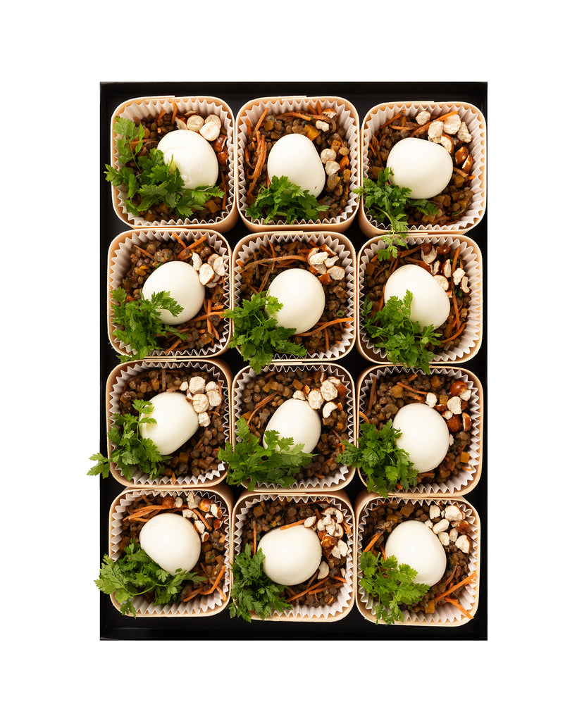 WOODBOX • OEUF MOLLET • VEGGY • Mini-plat froid • Prix par woodbox